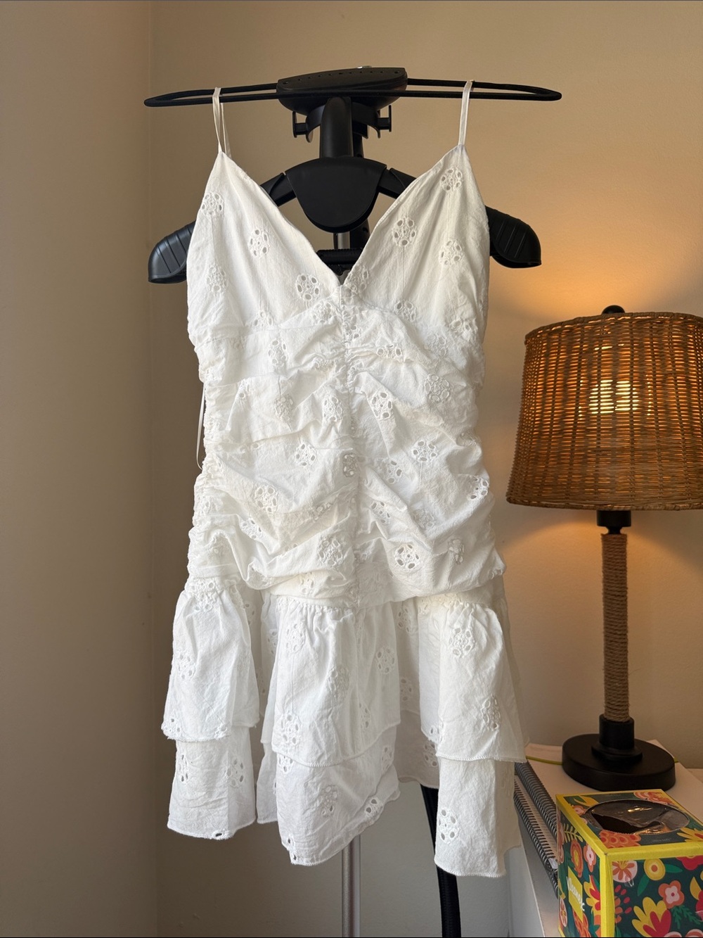 Princess Polly White Eyelet Tiered Mini Dress